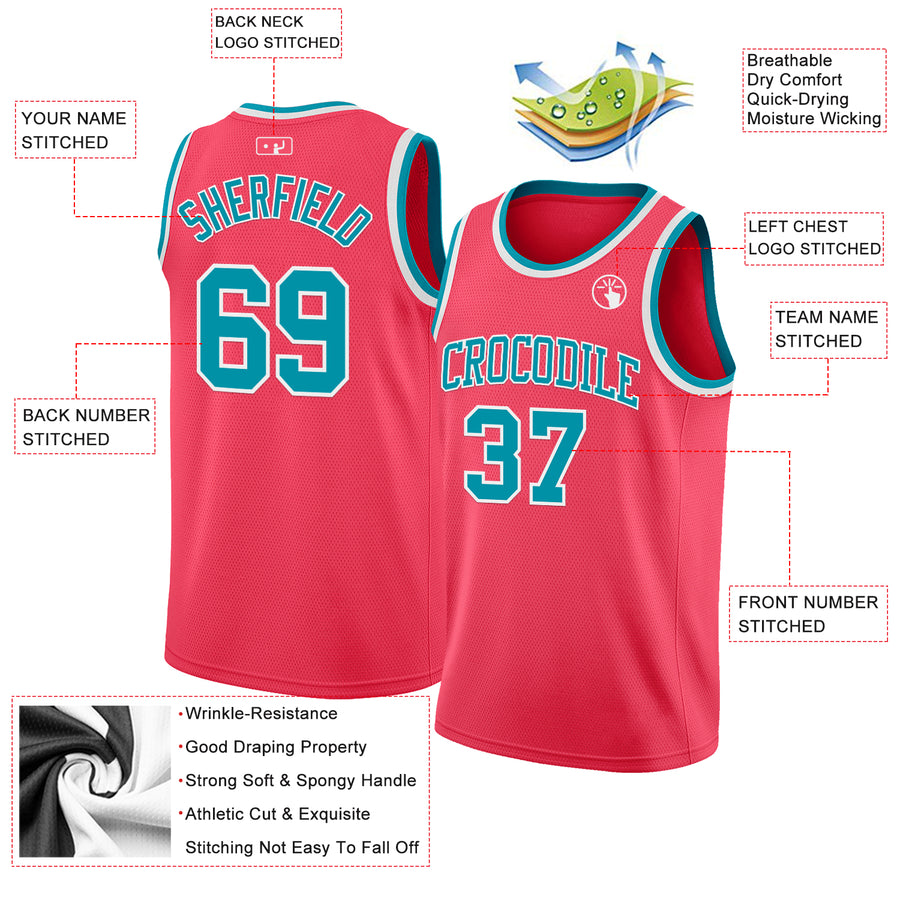 Custom Neon Pink Teal-White Authentic Basketball Jersey