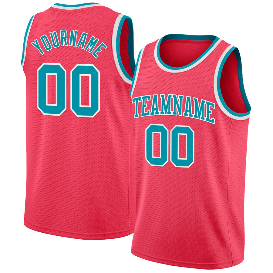 Custom Neon Pink Teal-White Authentic Basketball Jersey