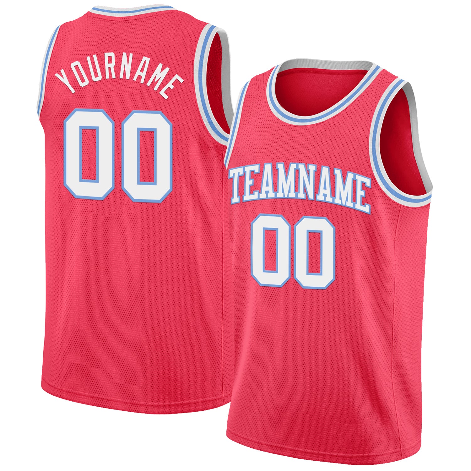 Custom Neon Pink White-Light Blue Authentic Basketball Jersey