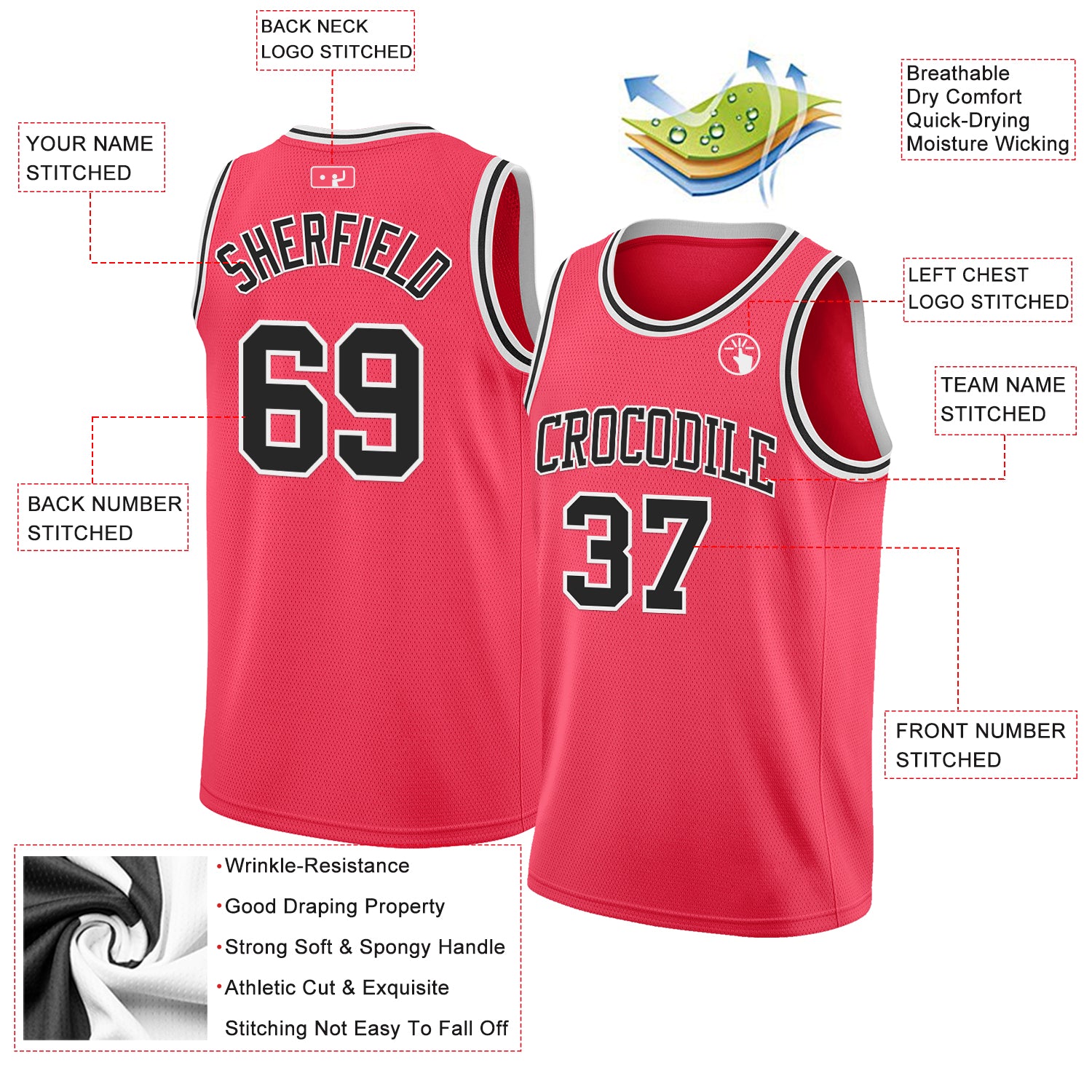 Custom Neon Pink Black-White Authentic Basketball Jersey