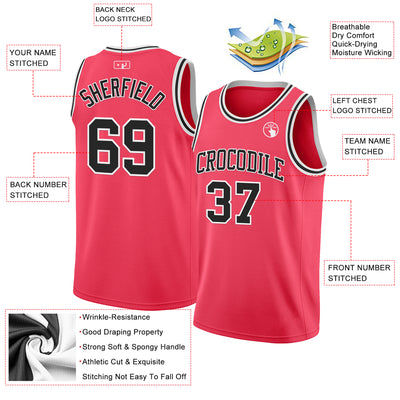 Custom Neon Pink Black-White Authentic Basketball Jersey