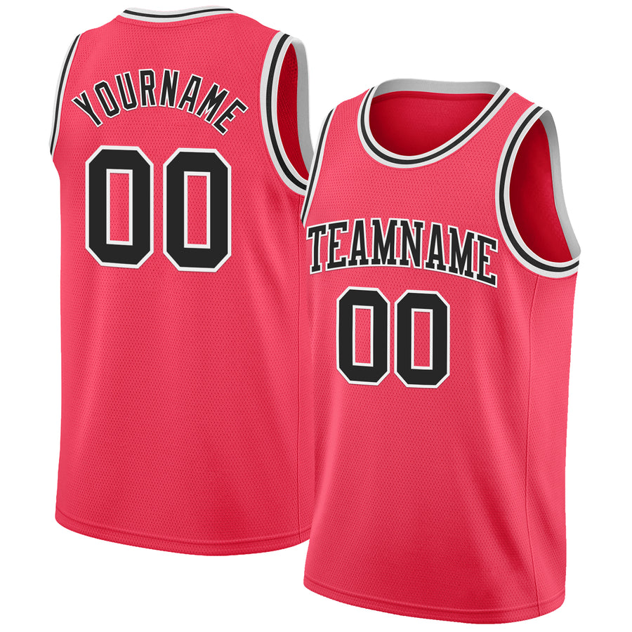 Custom Neon Pink Black-White Authentic Basketball Jersey