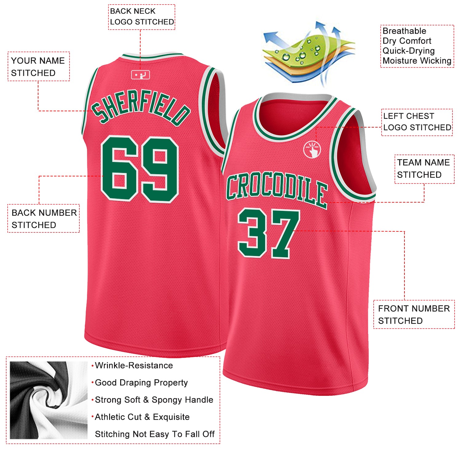 Custom Neon Pink Kelly Green-White Authentic Basketball Jersey