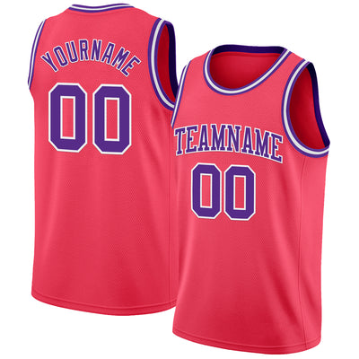 Custom Neon Pink Purple-White Authentic Basketball Jersey