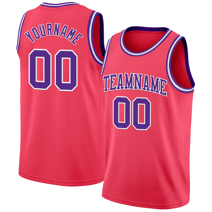 Custom Neon Pink Purple-White Authentic Basketball Jersey