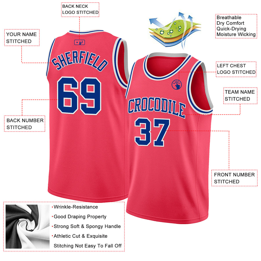 Custom Neon Pink Royal-White Authentic Basketball Jersey