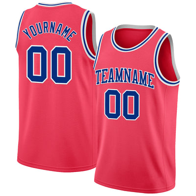 Custom Neon Pink Royal-White Authentic Basketball Jersey
