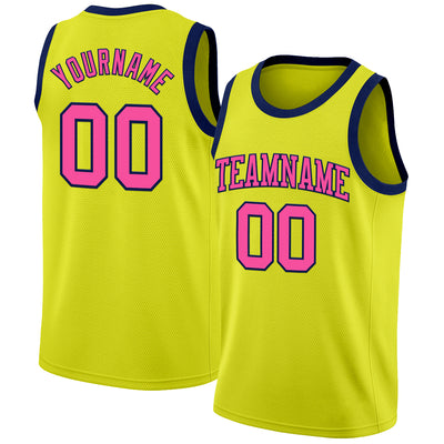 Custom Neon Yellow Pink-Navy Authentic Basketball Jersey