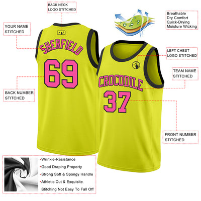Custom Neon Yellow Pink-Black Authentic Basketball Jersey