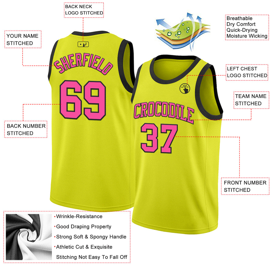 Custom Neon Yellow Pink-Black Authentic Basketball Jersey