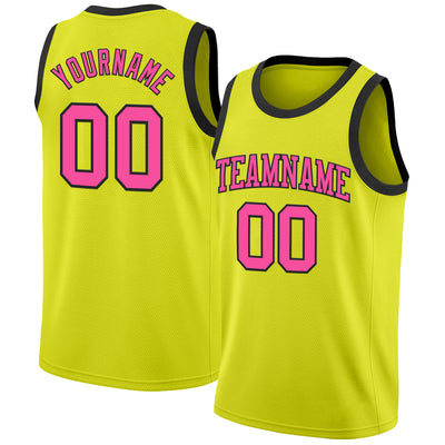 Custom Neon Yellow Pink-Black Authentic Basketball Jersey