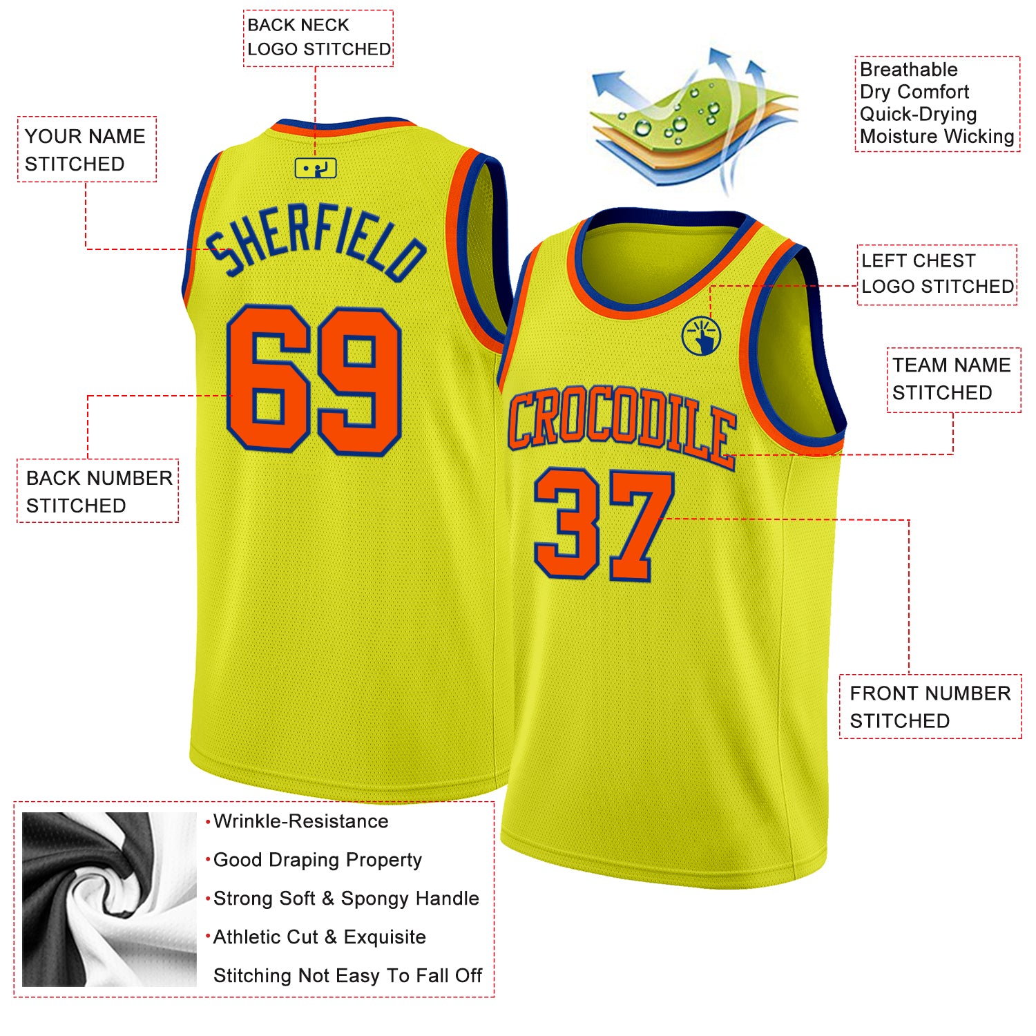 Custom Neon Yellow Orange-Royal Authentic Basketball Jersey