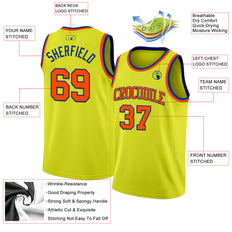 Custom Neon Yellow Orange-Royal Authentic Basketball Jersey