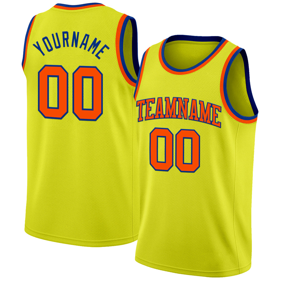Custom Neon Yellow Orange-Royal Authentic Basketball Jersey