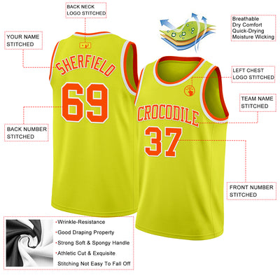 Custom Neon Yellow Orange-White Authentic Basketball Jersey
