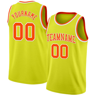 Custom Neon Yellow Orange-White Authentic Basketball Jersey