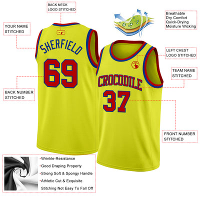 Custom Neon Yellow Red-Royal Authentic Basketball Jersey