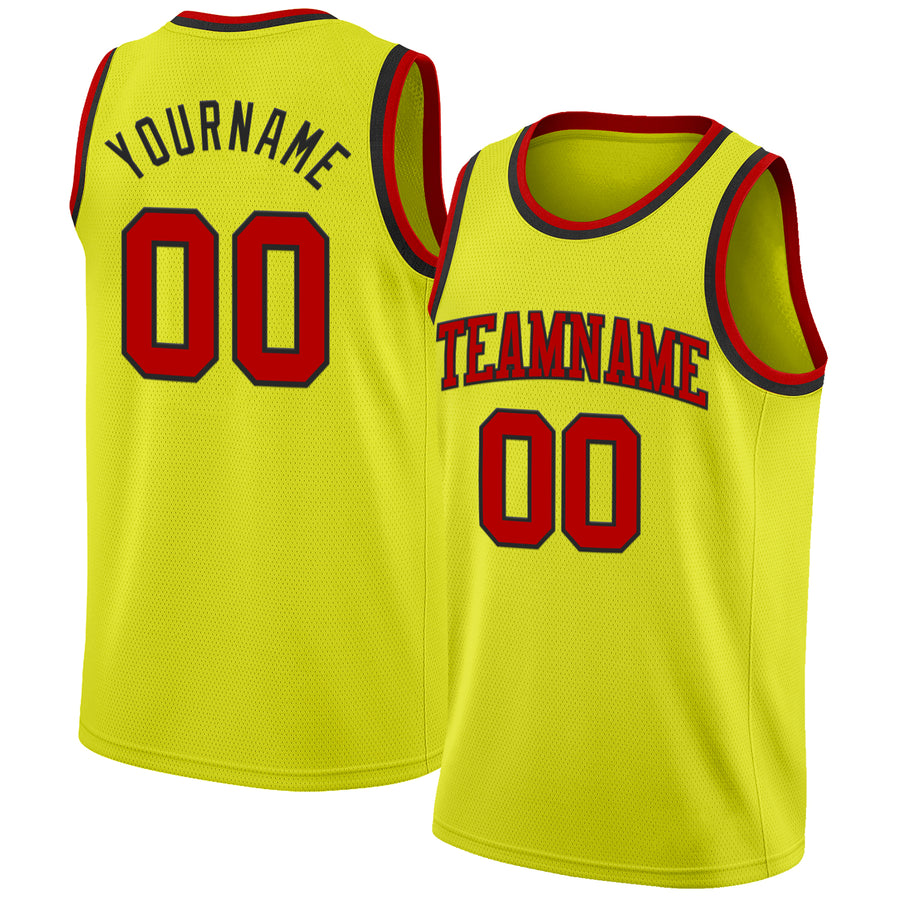 Custom Neon Yellow Red-Black Authentic Basketball Jersey