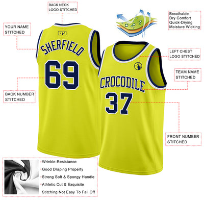 Custom Neon Yellow Navy-White Authentic Basketball Jersey