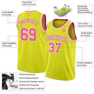 Custom Neon Yellow Pink-White Authentic Basketball Jersey