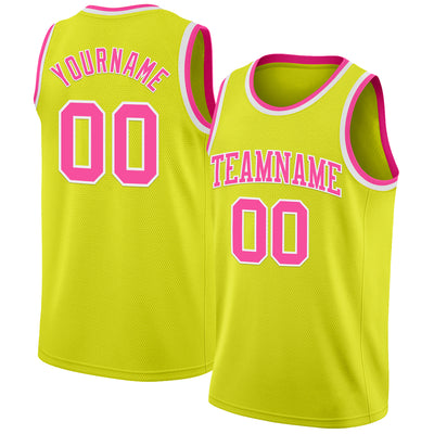 Custom Neon Yellow Pink-White Authentic Basketball Jersey