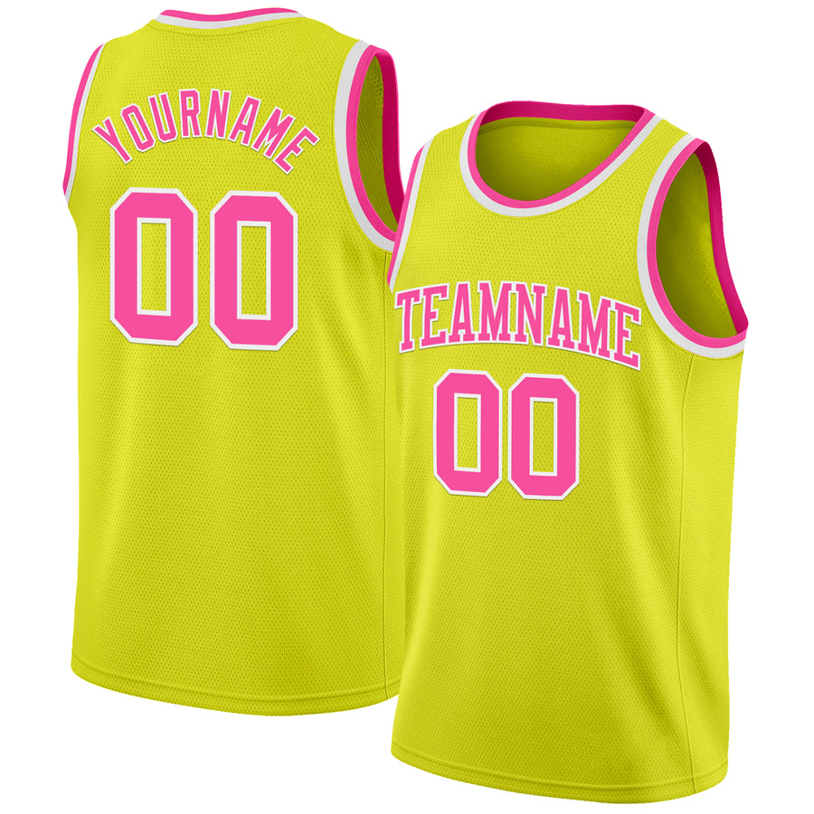 Custom Neon Yellow Pink-White Authentic Basketball Jersey