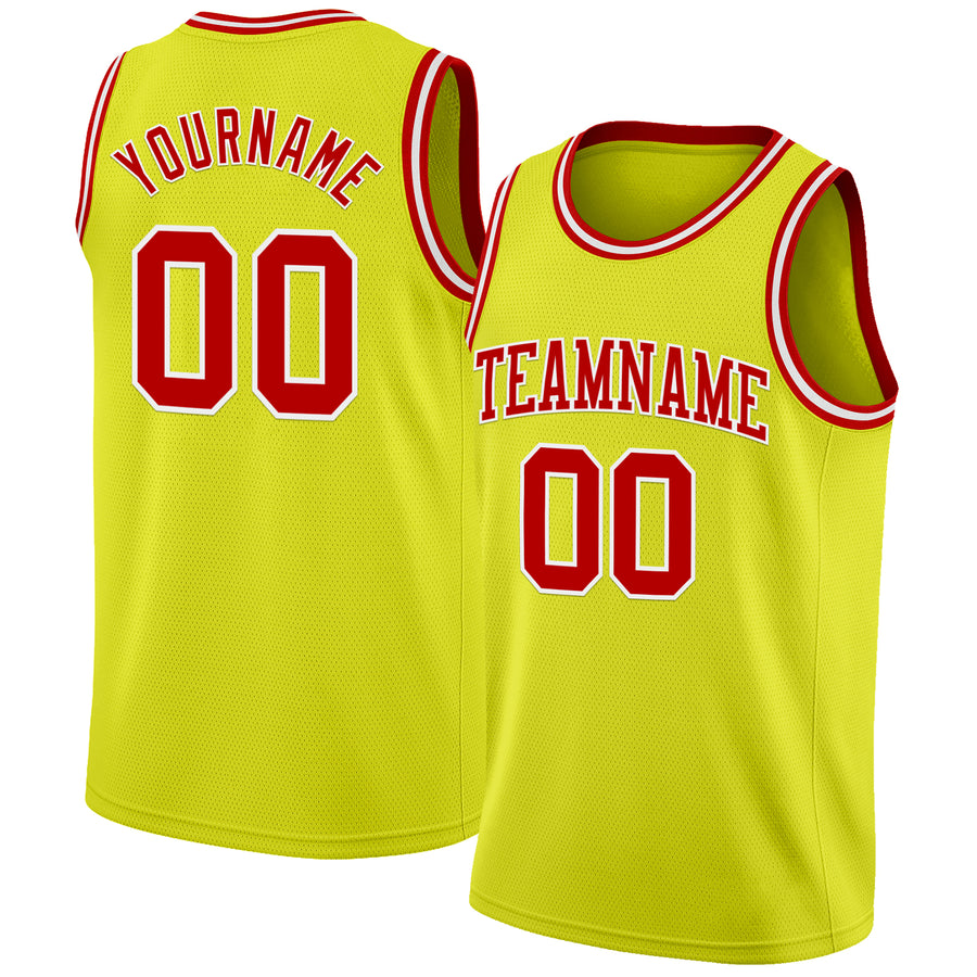 Custom Neon Yellow Red-White Authentic Basketball Jersey
