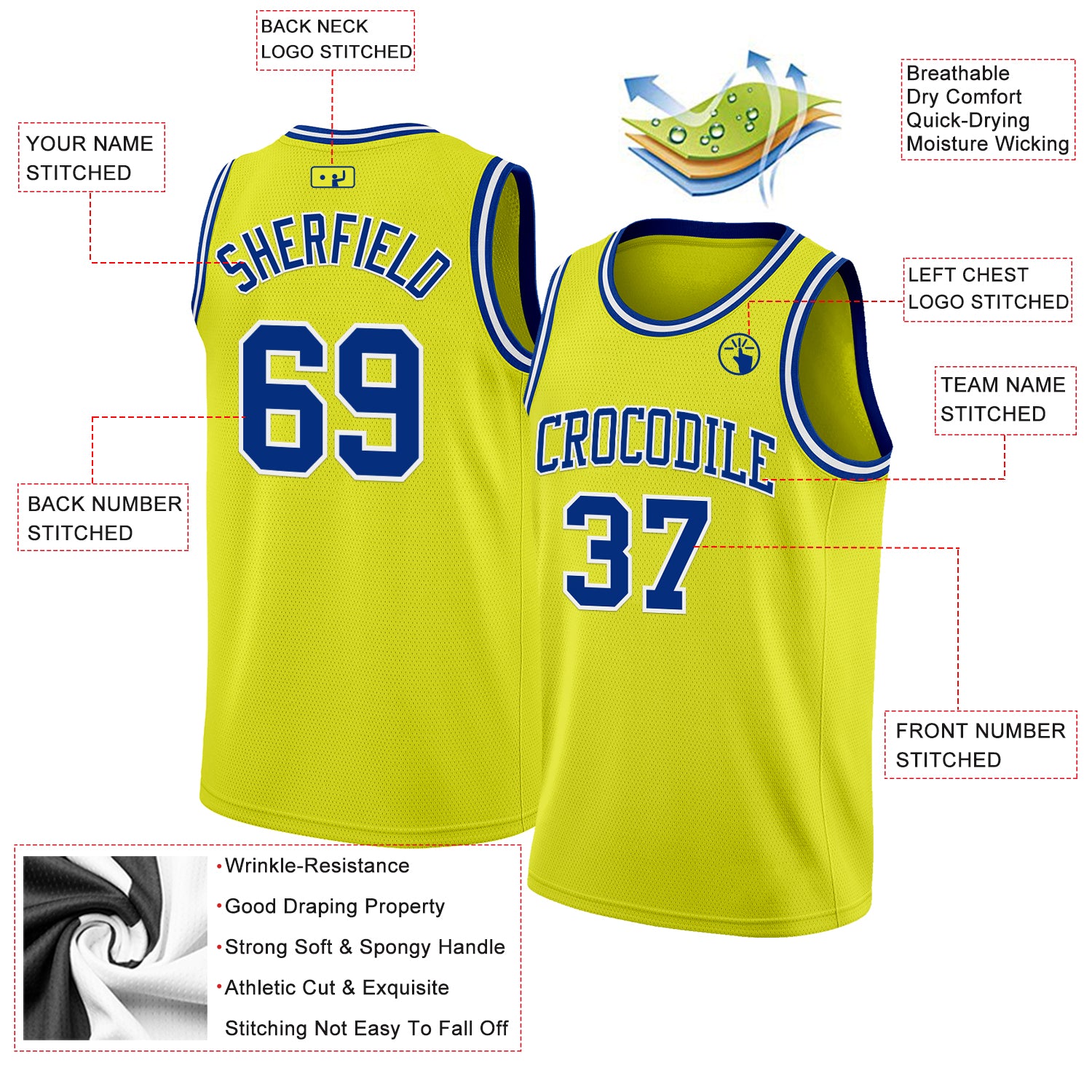 Custom Neon Yellow Royal-White Authentic Basketball Jersey