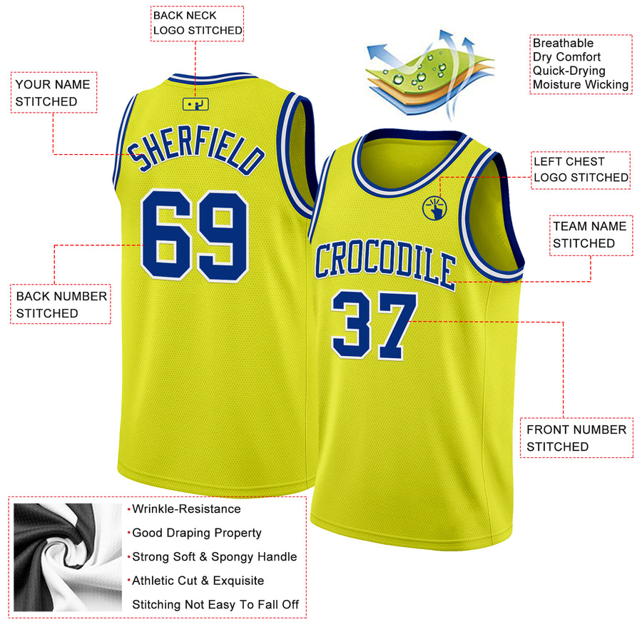 Custom Neon Yellow Royal-White Authentic Basketball Jersey