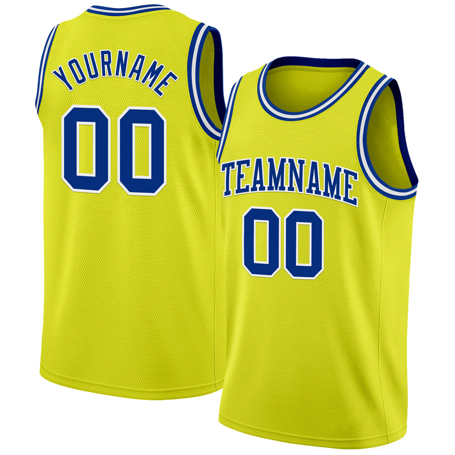 Custom Neon Yellow Royal-White Authentic Basketball Jersey