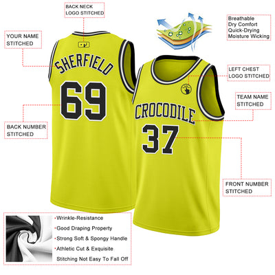 Custom Neon Yellow Black-White Authentic Basketball Jersey