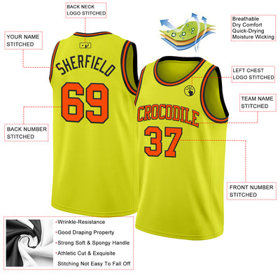 Custom Neon Yellow Orange-Black Authentic Basketball Jersey