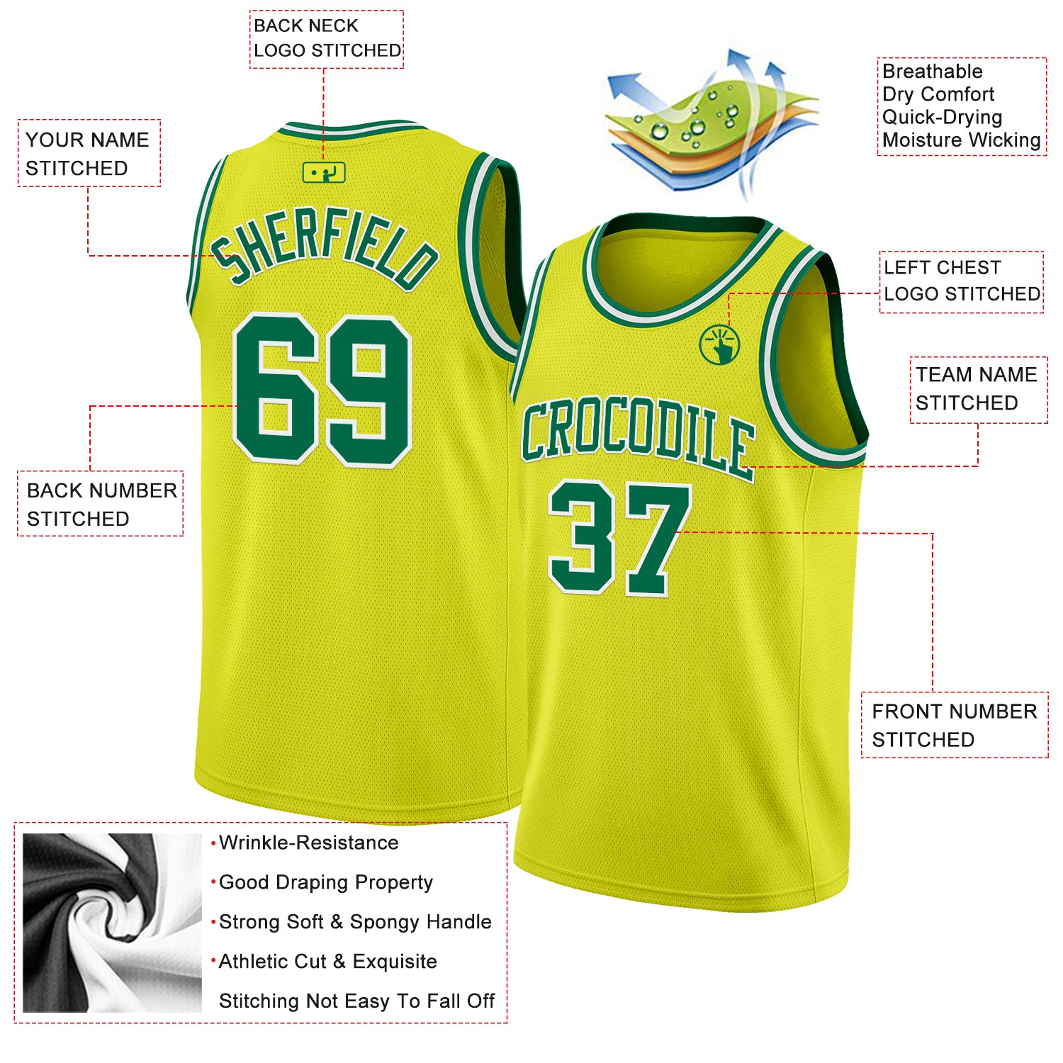 Custom Neon Yellow Kelly Green-White Authentic Basketball Jersey