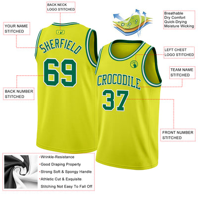 Custom Neon Yellow Kelly Green-White Authentic Basketball Jersey
