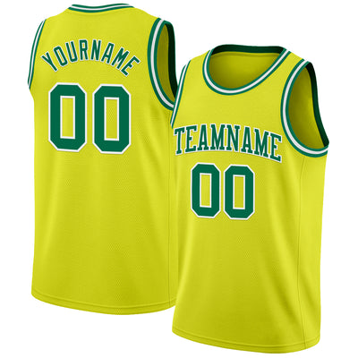Custom Neon Yellow Kelly Green-White Authentic Basketball Jersey