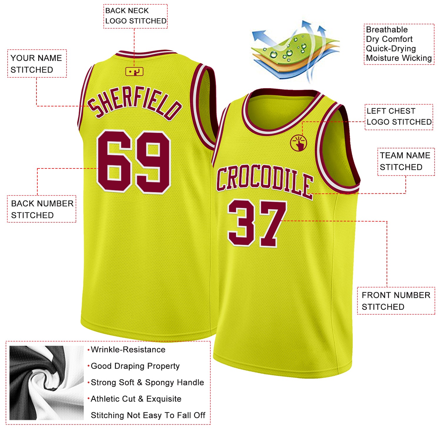 Custom Neon Yellow Maroon-White Authentic Basketball Jersey