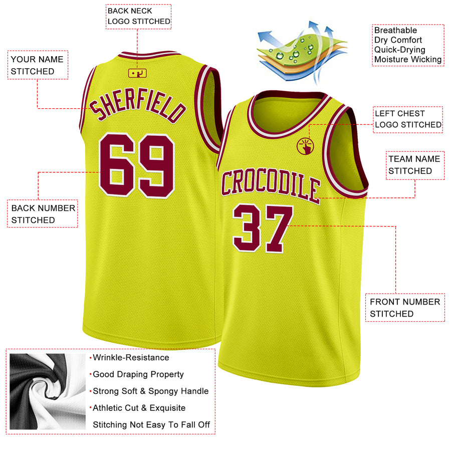 Custom Neon Yellow Maroon-White Authentic Basketball Jersey