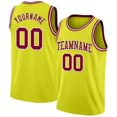 Custom Neon Yellow Maroon-White Authentic Basketball Jersey