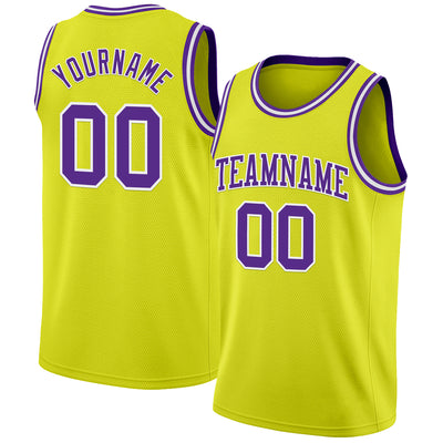 Custom Neon Yellow Purple-White Authentic Basketball Jersey