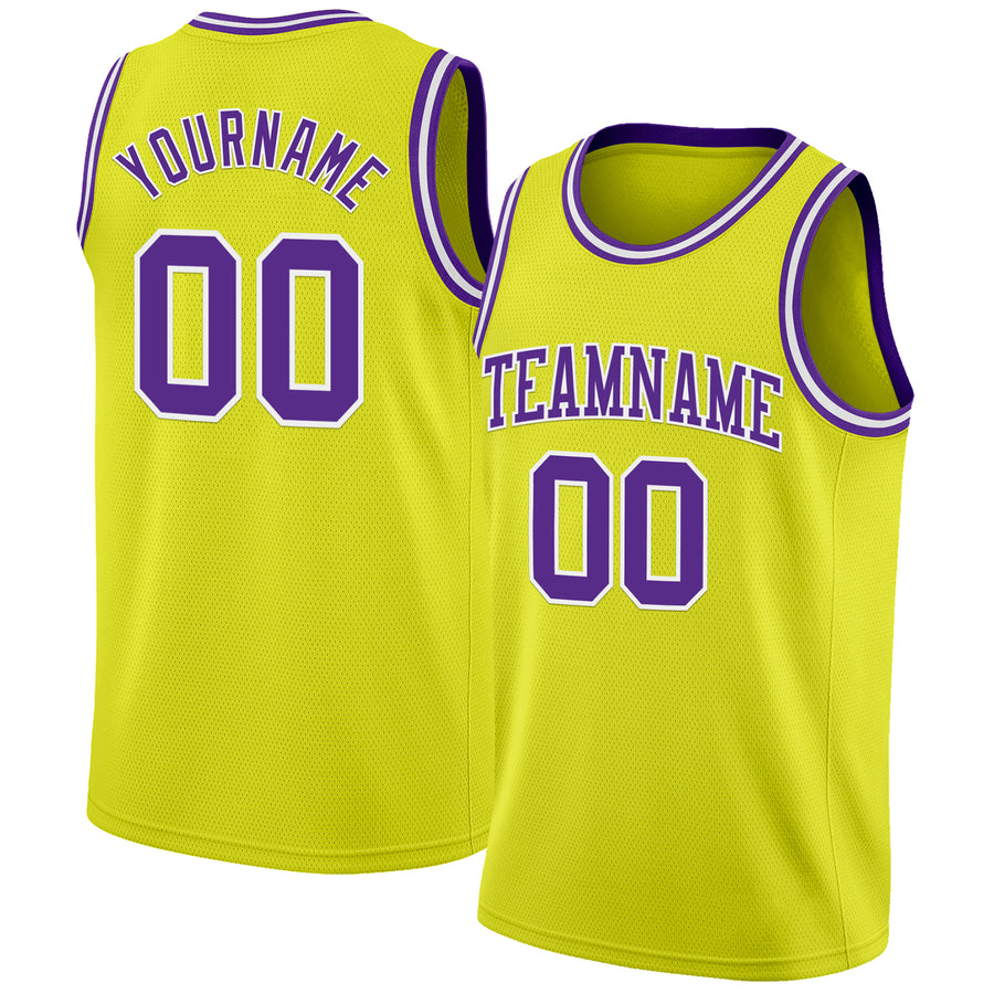 Custom Neon Yellow Purple-White Authentic Basketball Jersey