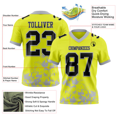 Custom Neon Yellow Black-Gray 3D Pattern Splash Authentic Football Jersey