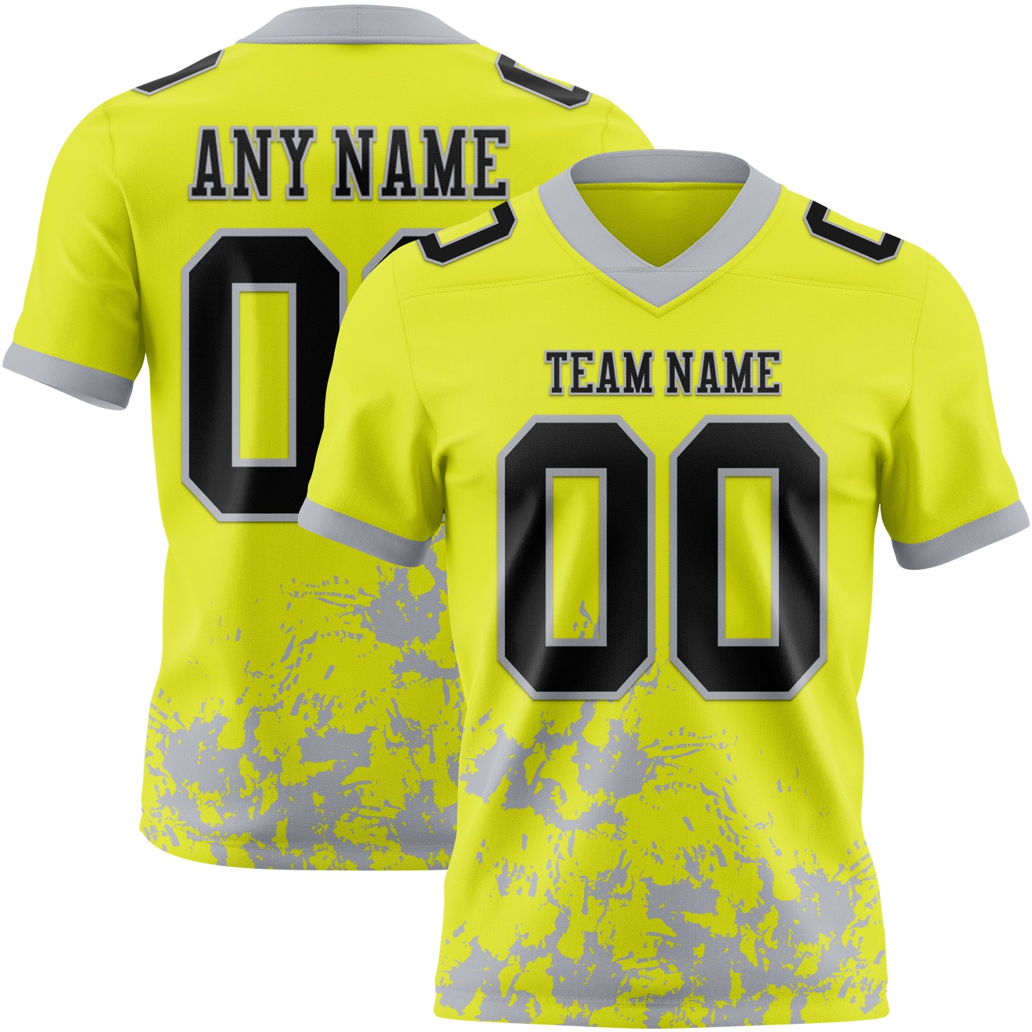 Custom Neon Yellow Black-Gray 3D Pattern Splash Authentic Football Jersey