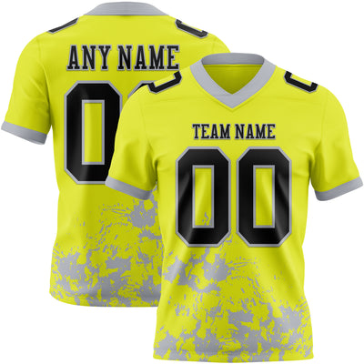Custom Neon Yellow Black-Gray 3D Pattern Splash Authentic Football Jersey