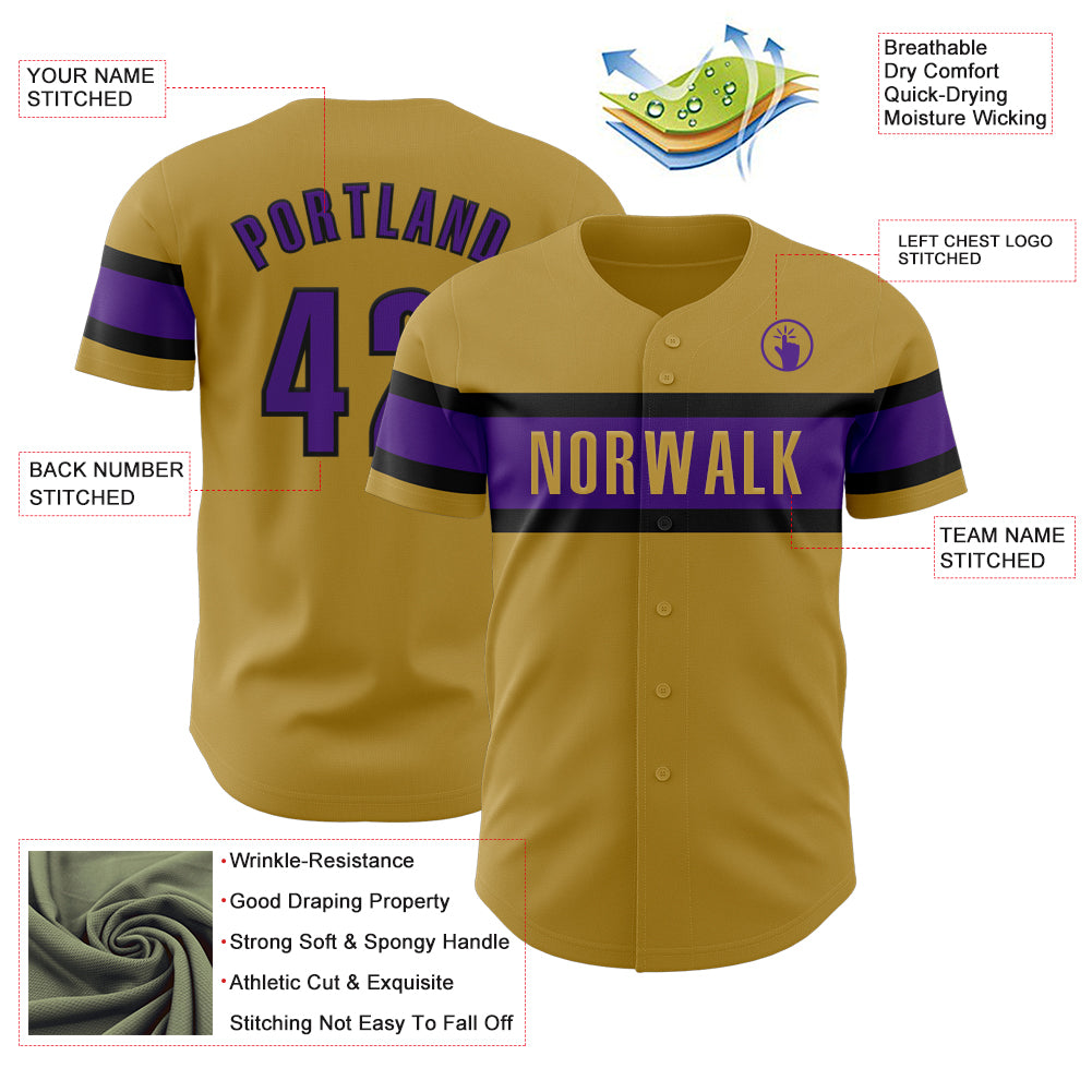 Custom Old Gold Purple-Black Authentic Baseball Jersey