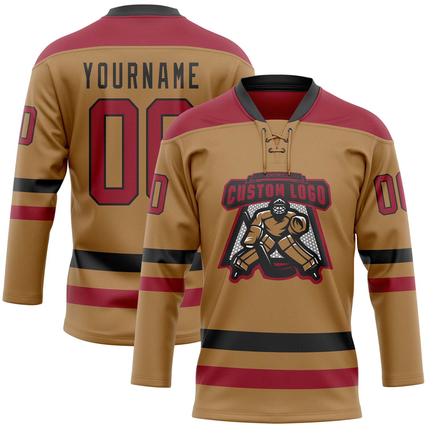 Custom lace neck Hockey Lace Neck Jersey Old Gold Cardinal-Black Hockey  Jersey - FansIdea, image size:1500x1500