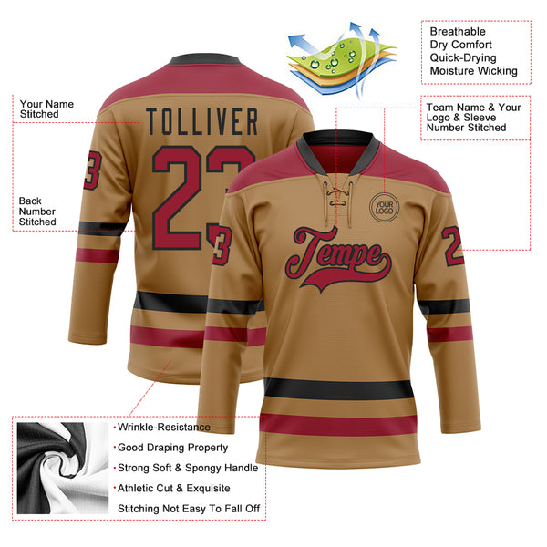 Custom Old Gold CardinalBlack Hockey Lace Neck Jersey Discount FansIdea
