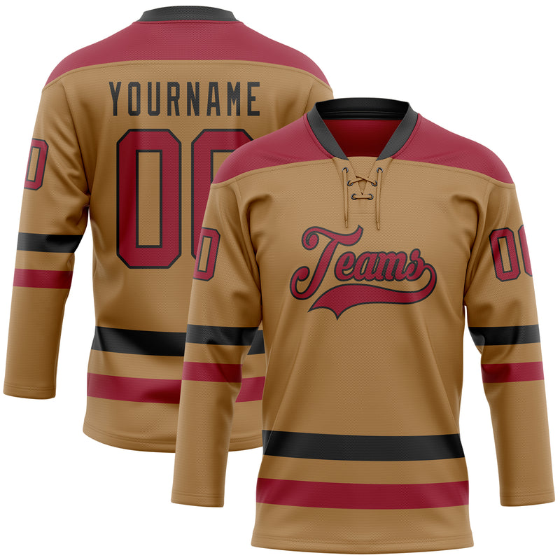 Custom Old Gold CardinalBlack Hockey Lace Neck Jersey Discount FansIdea