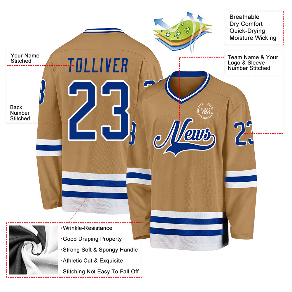 Custom Old Gold Royal-White Hockey Jersey