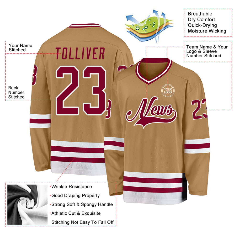 Custom Old Gold Maroon-White Hockey Jersey