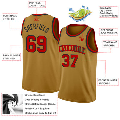 Custom Old Gold Red-Black Authentic Basketball Jersey